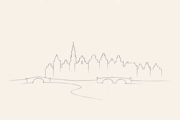 Minimal pencil outline of Amsterdam