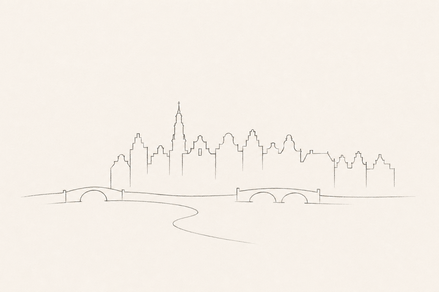 Minimal pencil outline of Amsterdam