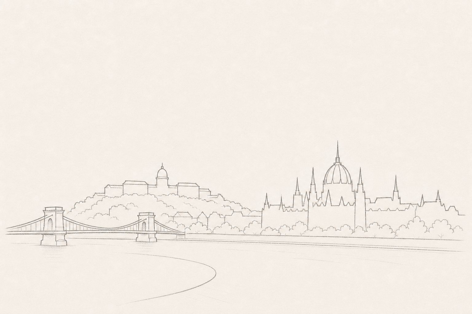Minimal pencil outline of Budapest