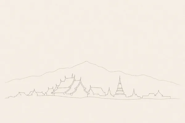 Minimal pencil outline of Chiang Mai