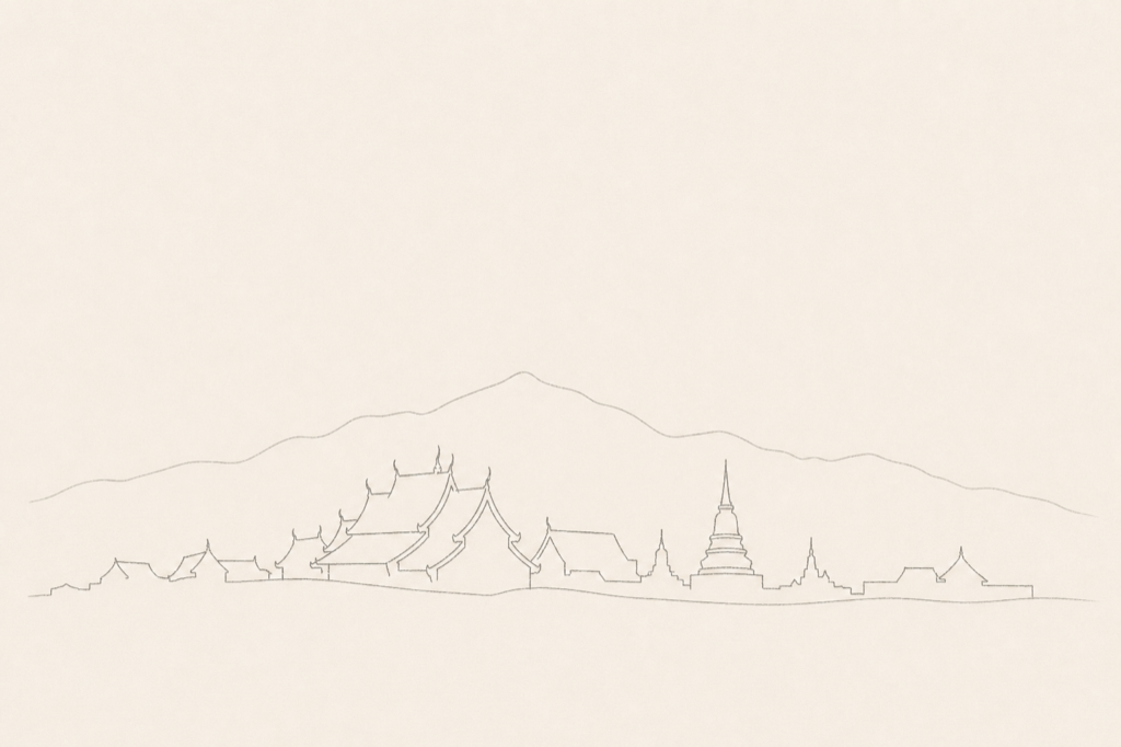 Minimal pencil outline of Chiang Mai