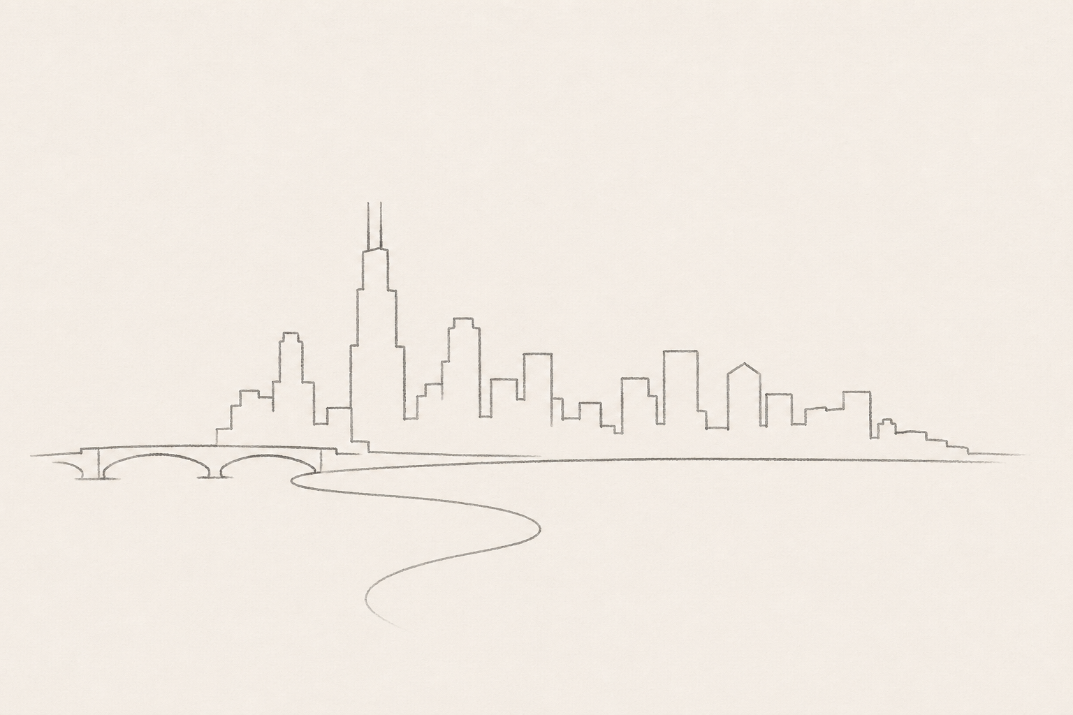 Minimal pencil outline of Chicago
