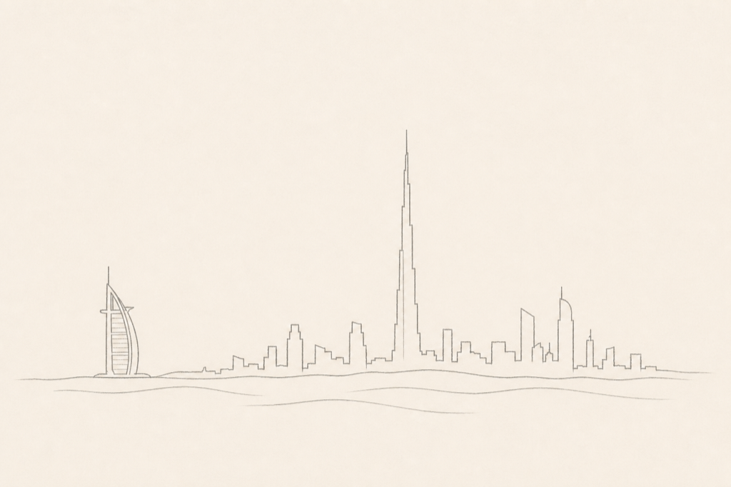 Minimal pencil outline of Dubai