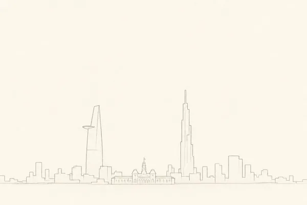 Minimal pencil outline of Ho Chi Minh City