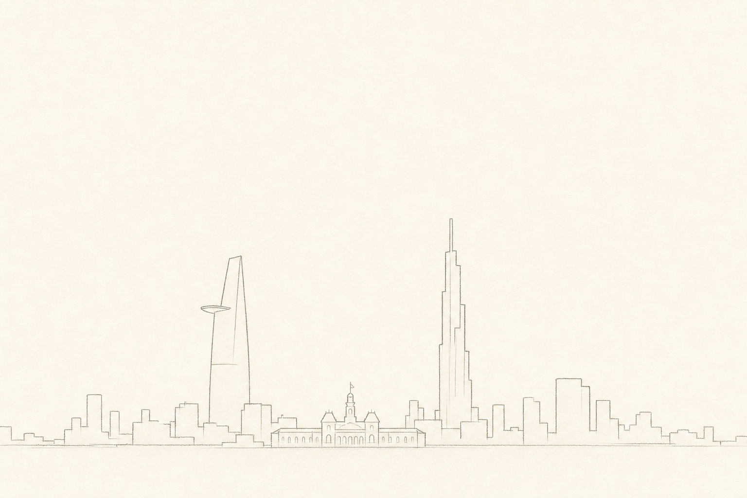 Minimal pencil outline of Ho Chi Minh City
