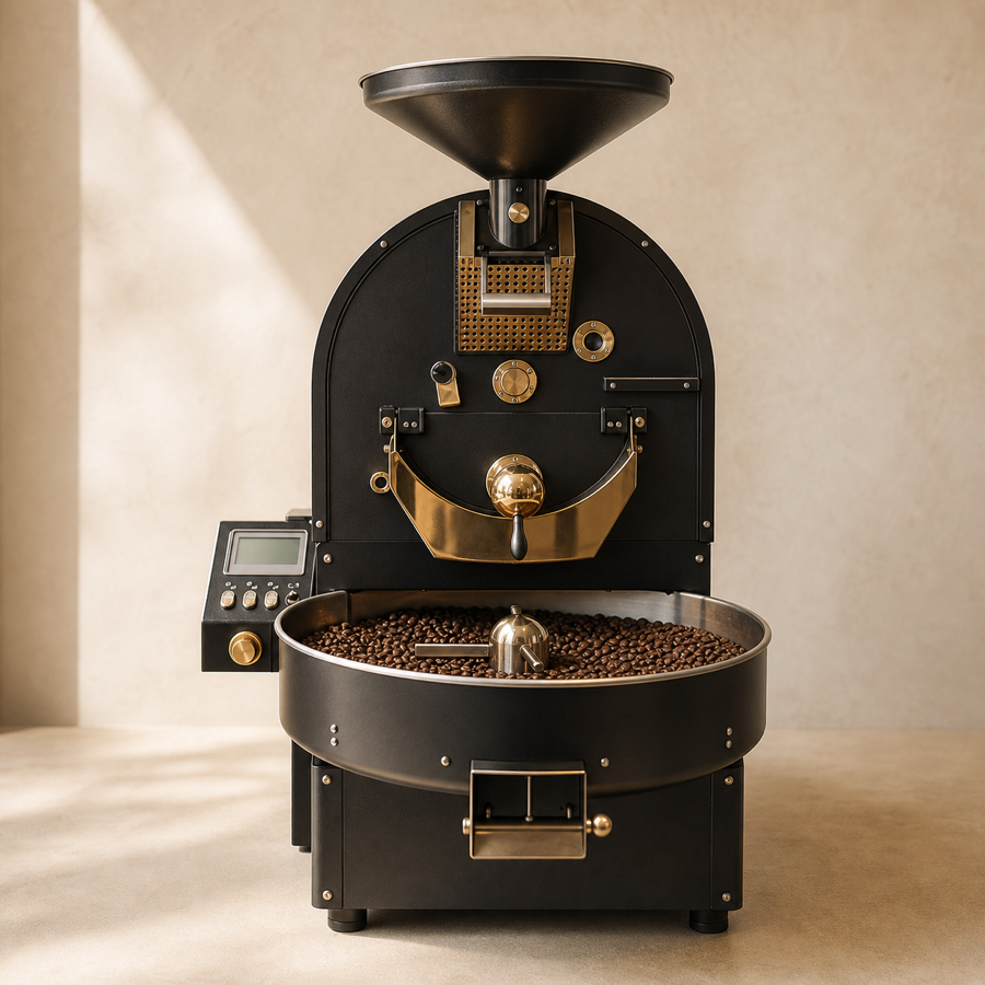 Coffee roasting machine in warm light