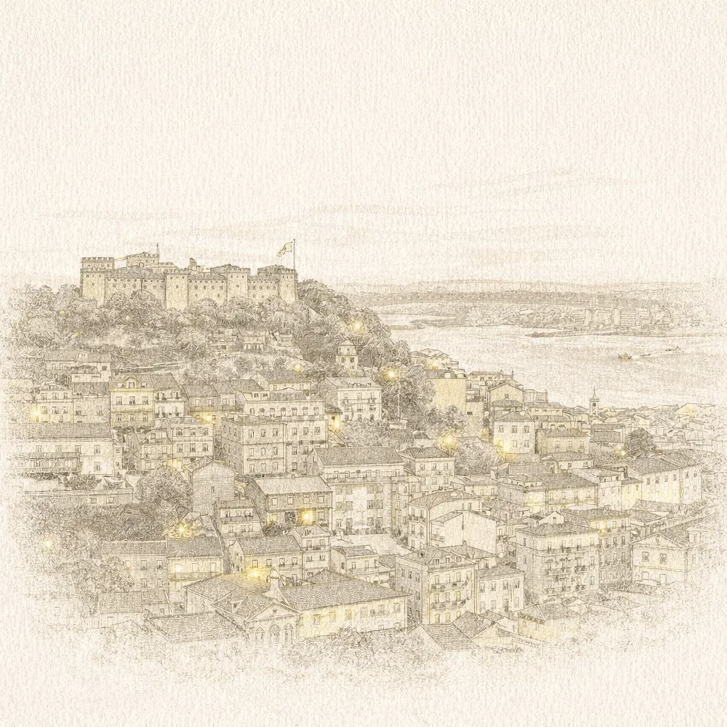 Lisbon rooftops and river light