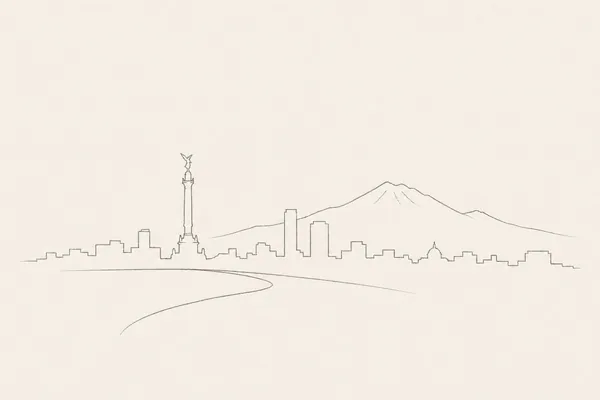 Minimal pencil outline of Mexico City