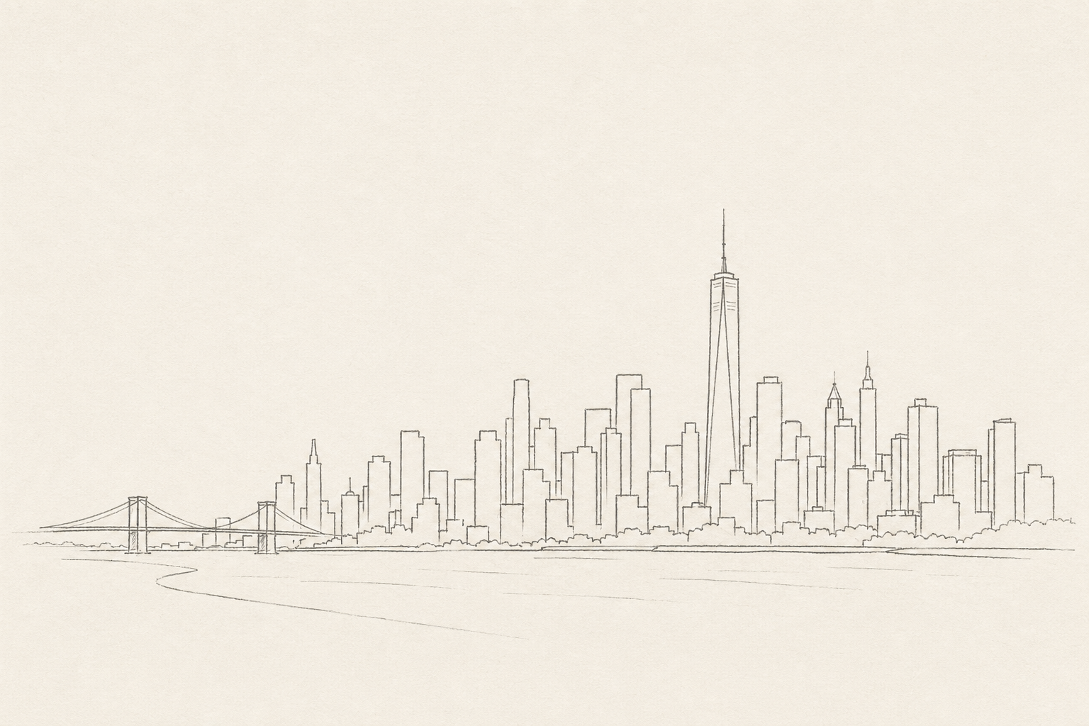 Minimal pencil outline of New York