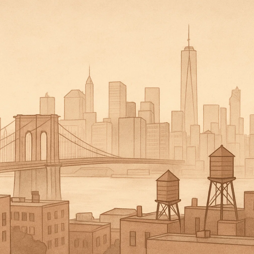 Illustration of New York city blocks in warm tones
