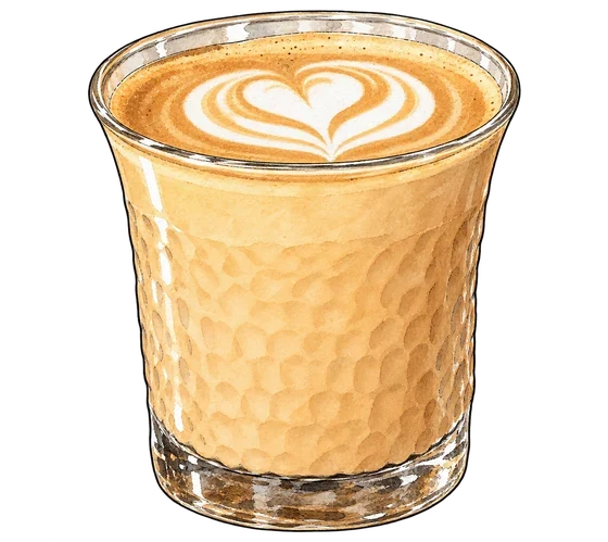 Illustration of Beta Coffee’s Cafe Miel in a textured glass with a white heart on the coffee