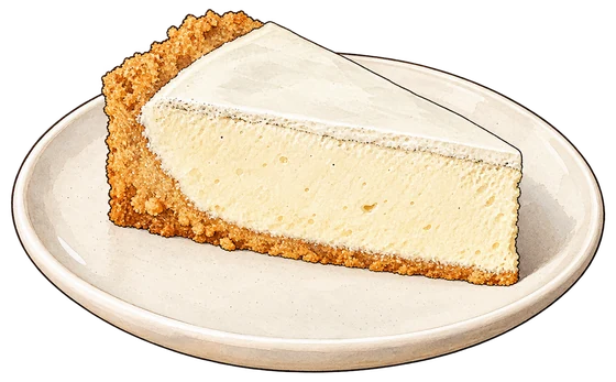 Five Elephant cheesecake slice with a golden crumb crust and white topping on a cream plate