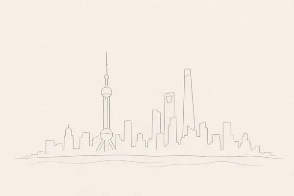 Minimal pencil outline of Shanghai