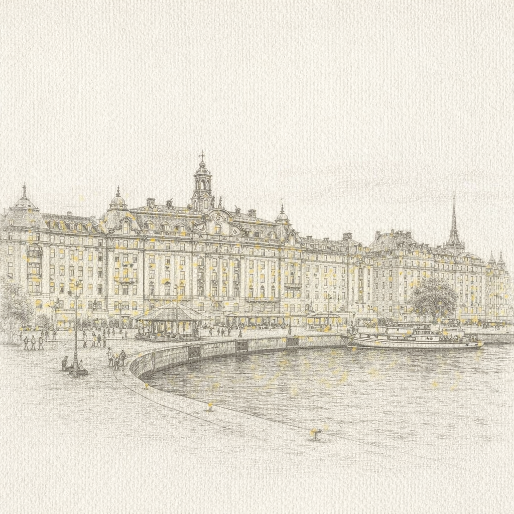 Illustration of Stockholm waterfront architecture