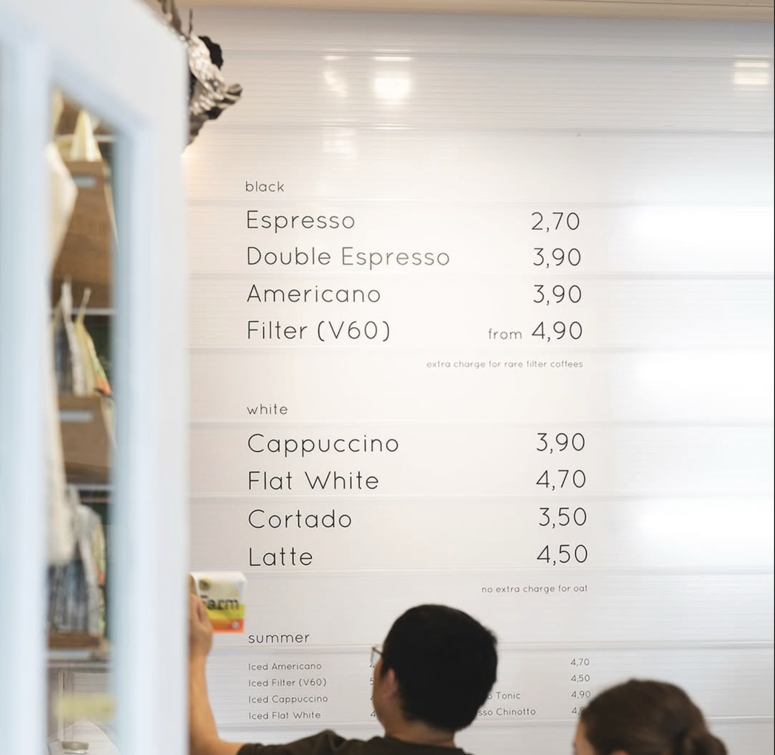 Sweet Spot Kaffee menu board with espresso and V60 prices