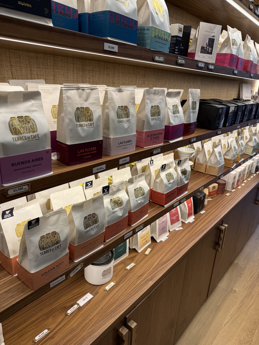 Retail coffee beans and packaging display